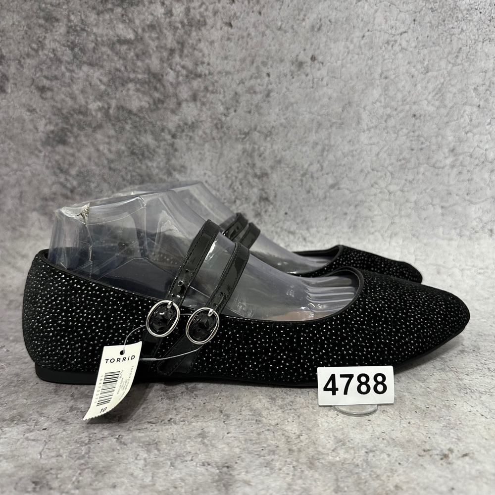 NEW Torrid Mary Jane Flats Womens 10 Black Glitter Velvet Double Buckle Straps